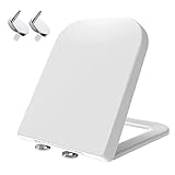 SdaryWare Weißer, quadratischer Luxus-Toilettensitz mit Schnellverschluss und Absenkautomatik, eckige Kanten, Schnellverschluss und einfache Reinigung