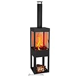 BBQ Collection Terrassenofen mit Schornstein - Gartenkamin mit Funkenschutz - Feuerstelle für den Garten oder Terasse - Karbonstahl Terrassenofen