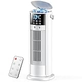 Klimaanlage Mobil, 4-in-1 Mobiles Klimagerät, Turmventilator Luftkühler mit Wasserkühlung Wassertank, 4 Windgeschwindigkeiten, 90°Oszillation,10H Timer, Fernbedienung, Leise für Zuhause