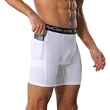 NuCamper Men's Compression Shorts with Phone Pocket, Sports Undershorts Base Layer Quick Dry Tight Running Short for Cycling,Training (DE/NL/SE/PL, Alphanumerisch, L, Regular, Regular, Weiß)