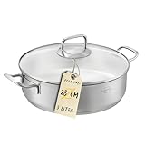 SILBERTHAL Schmorpfanne Unbeschichtet 28 cm hoher Rand - Servierpfanne mit Deckel - Backofengeeignet bis zu 400° - Induktionsgeeignet - 5l