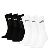 PUMA Unisex Crew Tennissocken Sportsocken Socken für Damen Herren 6 Paar, Farbe:004 - Black/White, Socken & Strümpfe:35-38