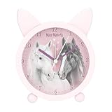 Depesche 13260 Miss Melody Fantasy Horse - Wecker in Rosa für Kinder, mit Pferde Motiv und Ohren, lautlose Uhr mit Licht-Funktion, inklusive Batterie