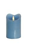 Tronje LED Echtwachskerze mit Timer - 14 cm Kerze Hellblau mit beweglicher Flamme