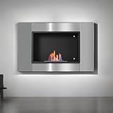 Briconess.com Bioethanol-Kamin für Wand oder Einbau, silberfarben, Brenner aus Edelstahl, 80 x 14 x 54 cm