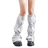 kokdid Damen Punk Shinning Metallic Beinwärmer gerüscht Baggy Loose Leg Drawstring Buckle Knee Length Socks