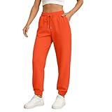 Damen Jogginghose Leicht Loose Fit Solid Color Freizeithose Warme Hohe Taille Sporthose Trainingshose Herbst Winterhose Lang Sweatpants mit Taschen Rot XXL