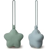 Moonkie Schnullerbox Silikon, 2 Pack Box Dummy, Schnullerbox für Unterwegs Sterndesign, Dummy Boxen BPA-frei, Schnuller-aufbewahrung, Sicheres Baby Zubehör(Graugrün/Perlblau)