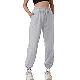 HAPYWER Jogginghose Damen Baumwolle Jogger Lang Sweathose Baggy Lässige Hose mit Taschen Sweatpants Oversize Sporthose Weit Casual S-XXL(A-grau,M)