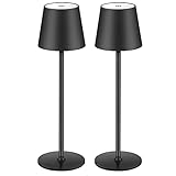 2 Stück LED Dimmbare Akku Tischlampe Kabellose, Wiederaufladbar Warme Lichtfarbe 3000K Tischleuchte Für Innen und Aussen mit USB-C, Aluminium, IP54 Wasserdichte, Schwarz [Energieklasse A] (Schwarz)