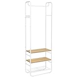 VASAGLE Garderobenständer, Garderobe, Kleiderständer, mit Schuhablage, Schuhregal, Flur, Schlafzimmer, 58 x 28 x 181 cm, skandinavisch, mattweiß-goldeichenfarben HSR81WN