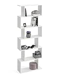 KOMTO Bücherregal Weiß - Raumteiler Regal 191x70x24 cm Standregal Holz und Hoch mit 6 Ebenen S-Förmiges Modern Hochregal Aktenregal Büroregal