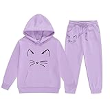 Sportbekleidung Kinder Mädchen 128 Trainingsanzug Lila Lang Jogginganzug Baumwolle Set Mit Katzenmuster Hoodie Und Hose Sportanzug 2 Teiliges Outfit Freizeitanzug Laufen Bekleidungssets Autumn