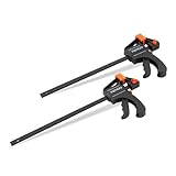 KENDO Einhandzwingen Set – Max. Spannweite: 300mm /Spanntiefe: 63mm – Max. Spannkraft: 0.6kN – Max. Spreizweite: 464mm/Min. Spreizweite: 141mm – Klemmzwinge mit Vollprofilschiene & Kunststoffgriff