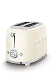 Smeg, 2x2 TSF01CREU -Toaster, 2 Schlitze für 2 Scheiben, 6 Vergoldungsniveaus, Heizfunktion, Abtau- und Bagel- Funktion, Sammelschublade, 950W, Creme