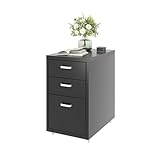 FlexiSpot Rollcontainer Büroschrank mit 3 Schubladen, Aktenschrank Metallschrank Kommode mit Rädern, Schreibtisch Unterschrank für Zuhause und Büro (Schwarz)