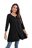 Enmain Schwarz Damen Tunika Top für Damen Dreivierte Langarm Blusen Tuniken Longline Bluse Longshirt Casual Rundhals Swing Tunika Tops XXL