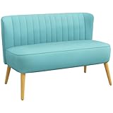 HOMCOM Sofa 2 Sitzer Couch, Kleine Loveseat mit Samt-Optik Modern Polstersofa für Wohnzimmer, Schlafzimmer, kleinen Raum, Grün 117 x 56,5 x 77 cm
