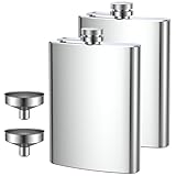 2 pcs Flachmann Edelstahl, Flachmann Set aus Edelstahl, Aus 304 Edelstahl, für Whiskey, Rum, Wodka, Geeignet für Wandern und Party(8 oz. 220ml)