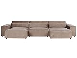Modul 3-Sitzer Ecksofa Stoff braun Chaiselongue links Ottomane Kissen Hellnar