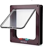 MiniGlypture Katzenklappe，4 Wege Verriegelung Katzentür Haustierklappe Haustiertür (Braun, L)