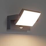 Klighten 24W Außenwandleuchte Außenlampe mit Bewegungsmelder IP65 Wandleuchte Innen Außen Wandlampe mit Schwenkbar LED Panel, Aussenleuchte für Garten Terrasse Eingang, Anthrazit, Warmweiß 3000K