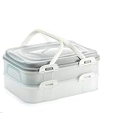 Party Container Kuchen Kuchenbehälter Cupcake Transportbox Lebensmittel Muffin Transportbox XL mit 2 Etagen und klappbaren Griffen, Farbe:Grau