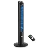 FOHERE Leiser Turmventilator, 102cm Oszillierender Standventilator mit Fernbedienung, 4 Modi, 12 Stufen, 12 Std Timer, 7,6m/s Geschwindigkeit für Zuhause Schlafzimmer Büro, Schwarz