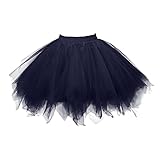 Karneval Kostüm, Neon Tüllrock Damen 50er Rockabilly Kurz Tutu Rock - Karneval Kostüm Puffy Tütü Petticoat Ballett Unterrock Hohe Taille Minirock Ballettrock Tanzkleid Cosplay Schwarz