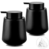 GMISUN Seifenspender Schaum Keramik Seifenspender Schwarz, Eleganter Schaumseifenspender, Spülmittelspender mit Wasserdichtem Etikett für Küche, Bad 350ml, 2 Stück