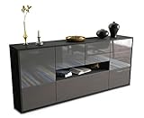 Stil.Zeit Sideboard Olaf, Korpus anthrazit matt, Front Hochglanz Graphit (180x79x35cm) Push-to-Open Technik & Leichtlaufschienen