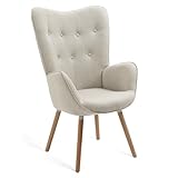 MEUBLE COSY Sessel Wohnzimmer Relaxsessel Lesesessel Lehnstühle Polstersessel Einzelsofa mit Holzbein Ohrensessel für Schlafzimmer Büro Vanity, Stoff, Beige