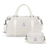 Reisetasche Damen Sporttasche Handgepäck Tasche,Weekend Bag mit Kulturbeutel&Nasstasche,Wasserdicht Schwimmtasche Travel Duffle Bag,Fitnesstasche Trainingstasche Frauen Tragetasche, Beige