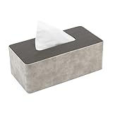 LARENNT PU-Leder Taschentuchbox, 24×12×9cm quadratische Kosmetiktücher Box, Taschentücher Box Spender TissueBox Tücherbox für Zuhause, Bad, Wohnzimmer, Schlafzimmer, Auto, Büro (Grau & Holzmaserung)