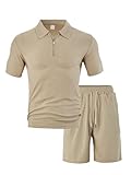 Trainingsanzug Herren Fitness Atmungsaktiv Jogginganzug Outdoor Klassisch Sportanzug Casual Mode Kurzarm T-Shirt Und Kurze Hose 2-Teiliges Set N-Khaki S