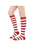 Century Star Kniestrümpfe Damen lange Socken Gestreifte Regenbogen Socken Weiche und verschleißfeste lange Socken für Damen rot und weiß