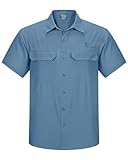 Outdoor Ventures Herren Hemd Kurzarm UV Schutz Freizeithemd Wasserdicht Schnelltrocknendes Funktionshemd zum Wandern, Angeln, Reise,Safari Glas Blau L
