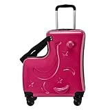 Kinderkoffer, 3-stelliges Passwortschloss, Reisegepäck für Kinder, 50,8 cm Trolley-Koffer mit leisen Rädern, Sicherheitsgurten, Lenkern, Pedalen für 6–12 Jahre alt, rosarot, Refer to description,