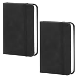 TNSLAND 2 Stück Kleines Notizbuch Tagebuch Taschennotizbuch Hardcover Notizbücher Dickes Pocket Notebook Notizblock A7 mit Markierungsbändern für Büroarbeiten 100 Seiten Schwarzes Leder
