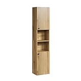 trendteam smart living - PureBliss - Hochschrank - Eiche - Badezimmerschrank in moderner Rillenoptik - edle Metallgriffe - (BxHxT) 40 x 186 x 31 cm - 2 praktische Einlegeböden - kratzfest