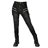 HOMDECR Damen Slim Fit Motorrad Jeans Mit Protektoren Knie Und Hüftprotektoren Stretch Slim Fit Denim Motorradhose Cargo Motorradjeans Schutzhose Biker Pants (Schwarz,S)
