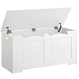 Hzuaneri Truhenbank mit Stauraum, Sitzbank mit Stauraum, Sitztruhe mit 2 Sicherheitsscharnieren, Aufbewahrungsschrank, 40 x 100 x 48 cm, für Flur, Schlafzimmer, Wohnzimmer, Weiß 01003XSB