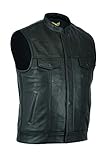 Leatherick Herren Anarchy Club-Stil Rindsleder Motorrad Leder Weste Schwarz - L52