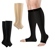 2 Paar Kompressionsstrümpfe Damen & Herren 20-30 mmHg, Compression Socks Lange Kompressionssocken Offene Spitze Stützstrümpfe mit Gradientenkompression für Krampfadern Ödeme Flug Sport Reisen (L/XL)
