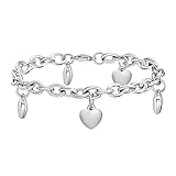 Silber Herz Armband Damen Edelstahl - Silberarmband Freundschaftsarmband Armkette mit Herz Anhängern für Sie,Valentinstag Geburtstag Weihnachten Geschenke Schmuck für Frauen Mädchen Freundin 19cm