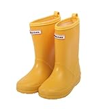 Hixingo Gummistiefel Kinder Unisex Rutschfest, Volltonfarbe Regenstiefel Regenschuhe Jungen Leicht, Gummistiefel Mädchen, Halbhohe Regenstiefel Wasserdicht (Gelb,18)