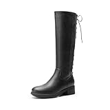 DREAM PAIRS Kniehohe Damenstiefel mit seitlichem Reißverschluss und Schnürung hinten,Size 39,Schwarz-Pu,SDKB2423W