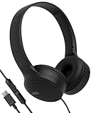 JVC HA-S33UC-B USB-C On-Ear-Kopfhörer, weiche Ohrpolster, faltbar, mit Mikrofon & 3-Tasten-Fernbedienung, einseitiges Kabel, Schwarz