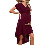 Damen Umstandskleid Sommer Kurzarm Umstandsmode Kleid Hohe Taille V-Ausschnitt A-Linie Kleider
