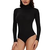 Joyshaper Damen Body Langarm Elegant Bodysuit Stehkragen Oberteil Bluse Langarmbody Langarmshirt Overalls Hemd Long Sleeve Tops Schwarz,S